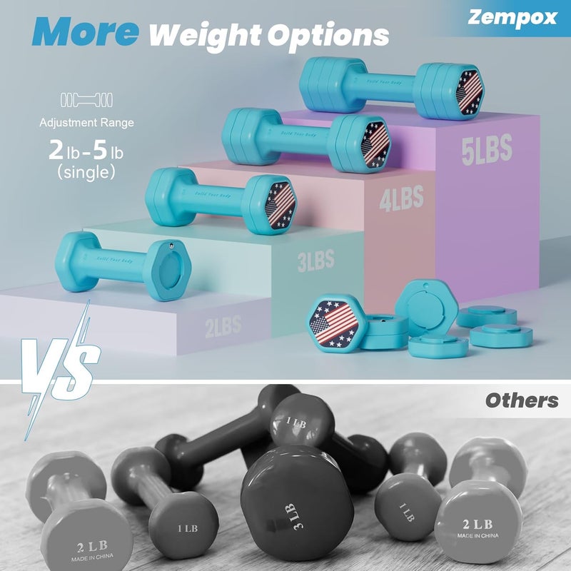 Zempox Adjustable Dumbbell Set of 2, 4 in 1 Hand Weights for Women at Home, 5 lb Weights Dumbbells set of 2, Each 2lb 3lb 4lb 5lb with TPU Soft Rubber Handle for Home Gym Exercise Training - Image 3